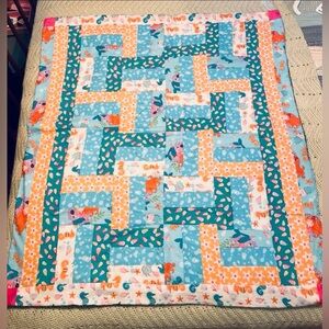 Handmade Mermaid Patchwork Baby Quilt in Aqua, Coral & Teal